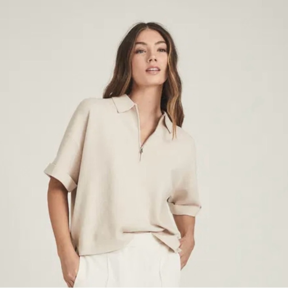 Reiss Cream Relaxed Polo Crop Top Size XS